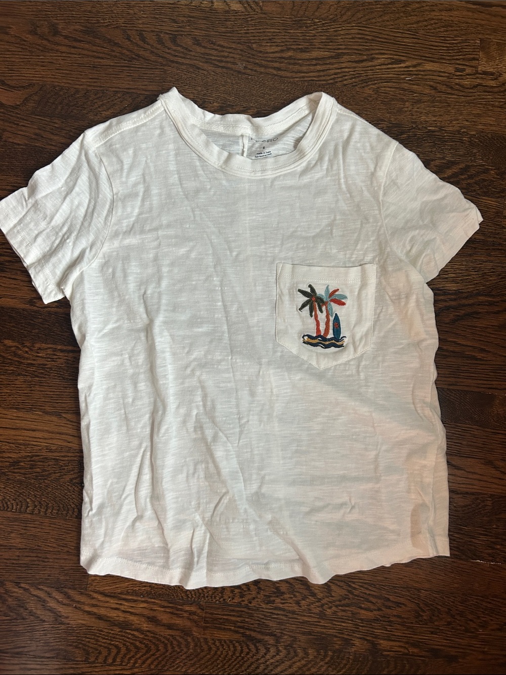 Anthropologie Pilcro White Pocket Tee with Embroidered Palm Tree Design